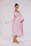 Powder Patterned Lace Detailed Long Sleeve Cotton Maternity Nightgown-Dressing Gown Set of 2 - 3