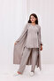 Beige Wrap-Around Long Robe with Nursing Feature, Maternity and Postpartum Pajama Set, 3-Piece Set - 5