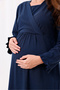 Navy Blue Double Breasted Cotton Maternity Nightgown with Breastfeeding Feature - 6