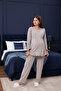 Beige Double-Breasted Cotton Maternity Pajama Set with Nursing Features, 3-Piece Pajama Set - 5
