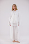 Ecru Special Lace Design Cotton Full Length Dressing Gown Maternity 3-Piece Pajama Set - 3