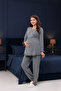 Smoked Double-Breasted Ruffle Design Long Sleeve Cotton Maternity Pajama Set - 5