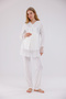 Ecru Special Lace Design Cotton Full Length Dressing Gown Maternity 3-Piece Pajama Set - 2