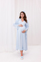 Blue Lace Detailed Long Dressing Gown Maternity Nightgown-Dressing Gown Set of 2 - 3