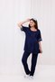 Navy Blue Sleeve and Collar Lace Long Pajamas Maternity Maternity Pajamas Set of 3 - 5