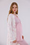 Powder Patterned Long Sleeve Cotton Maternity Pajama Set and Nightgown 4-Piece Set - 3
