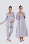 Gray Special Lace Design Cotton Long Sleeve Maternity Pajamas Set and Nightgown 4-Piece Set