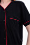 Women's Red Ribbed Front Buttoned Cotton Short Sleeve Pajama Set - 5