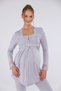 Gray Long Sleeve Cotton Full Length Maternity Pajama Set with Lace on Sleeves and Collar, 3-Piece Set - 6