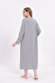 Women's Gray Piped Cotton Long Sleeve Plus Size (Oversize) Nightgown - 3