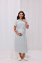 Light Green Melange Maternity Nightdress with Breastfeeding Feature - 6