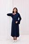 Navy Blue Double Breasted Cotton Nursing Maternity Nightgown-Dressing Set of 2 - 8