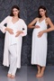 Ecru Striped Strap Maternity Nightgown-Dressing Gown and Pajama Set Set of 4