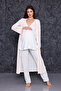 Ecru Striped Strap Maternity Nightgown-Dressing Gown and Pajama Set Set of 4 - 2