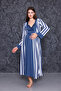 Navy Blue Striped Strap Maternity Nightgown-Dressing Gown and Pajama Set Set of 4 - 6