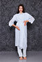Blue Eyelet Embroidery Linen Postpartum Maternity Robe 3-Piece Pajama Set - 8
