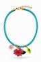 Turquoise Rope Chain Women's Necklace with Flower and Lemon Figures - 2