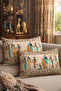 Cream Floor Ethnic African Turquoise Patterned 2-Piece Rectangular Throw Pillow Cover - 4