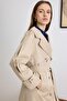 Trench Coat with Pleated Sleeves, Comfortable Fit, Water-Repellent Feature, Beige 6821 - 4