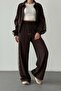 High Waist Trousers with Stripe Lettering Detail Brown - 6