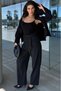 Black Striped High Waist Pleated Women's Fabric Trousers Mg2641 - 6