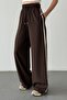 High Waist Trousers with Stripe Lettering Detail Brown - 3