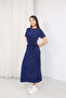 Side-Tie Navy Blue Modal Fabric Dress - 2