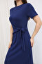 Side-Tie Navy Blue Modal Fabric Dress - 7