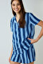 Blue Striped Shirt Collar Short Sleeve Shirt Pyjamas Set Pajama Set