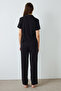 Black Polka Dot Shirt Collar Short Sleeve Pyjama Set - 4