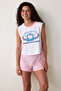 White Printed Cotton Pyjama Set With Suspender Shorts