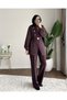 Women's Zara Kupra Seyyar Belt Piece Gold Buttoned Trousers Set - Plum - 5