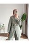 Women's Zara Kupra Seyyar Belt Piece Gold Buttoned Trousers Set - Green - 4