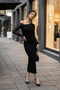 Women's Crystal Roll Sleeve Waist Drawstring Long Dress - 3
