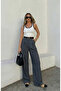 Women Pleated Pants High Waist Palazzo Fabric Trousers - 2