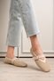 Straw Beige Women's Ballet Flats Comfortable Shoes with Buckle Accessories and Cream Color Bands Orthopedic - 4