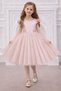 Girl's Bow Detailed Pearl Graduation Birthday Party Dress Princess Dress