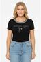 Women's Plus Size Summer Short Sleeve Black Stone Embroidered Body Blouse 17C-3005 - 4