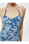 Floral Halter Neck Dress Midi Length Linen Blend with Pockets - 4