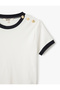 Cotton Contrast Detailed Buttoned Crew Neck Short Sleeve T-Shirt - 5