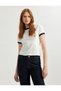 Cotton Contrast Detailed Buttoned Crew Neck Short Sleeve T-Shirt