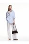 Cotton Long Sleeve Pocket Detailed Striped Oversize Shirt
