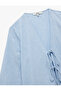 Loose Fit 3/4 Sleeve V-Neck Front Tie Detailed Linen Blouse - 5