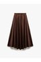 Flared Pleated Satin Bell Skirt with Elastic Waist Detail - 3