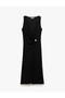 Sleeveless V Neck Long Double Breasted Dress with Metal Accessories Detail - 3