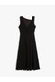 Sleeveless Degaje Collar Long A-Line Draped Dress with Metal Accessories - 4