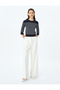 Round Neck 3/4 Long Sleeve Striped Knitwear Sweater - 2
