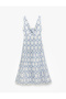 Cotton V-Neck Long Floral Scalloped Embroidered Dress with Window Detail on the Back - 4