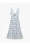 Cotton V-Neck Long Floral Scalloped Embroidered Dress with Window Detail on the Back - 5