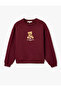 Raised Bear Embroidered Long Sleeve Crew Neck Oversize Sweatshirt - 3